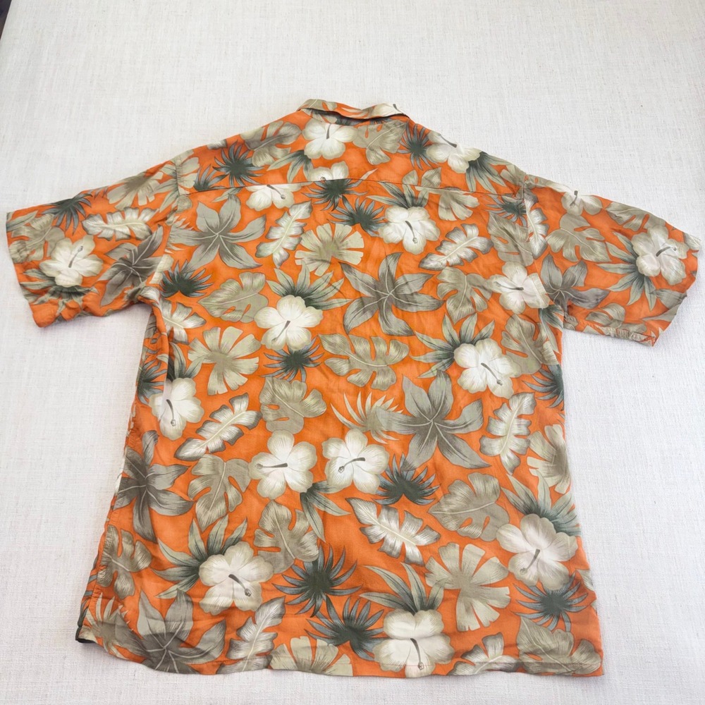Campia Moda Mens Orange Tropical Hibiscus Floral Rayon Hawaiian Shirt Large L - Picture 12 of 15